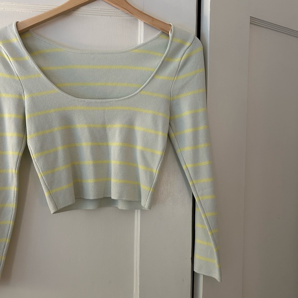ZARA light blue and green Stripped Low Back Crop Top - Picture 6 of 8